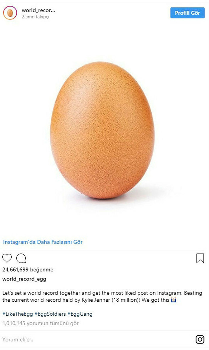 Kylie Jenner'ın rekorunu yumurta geçti
