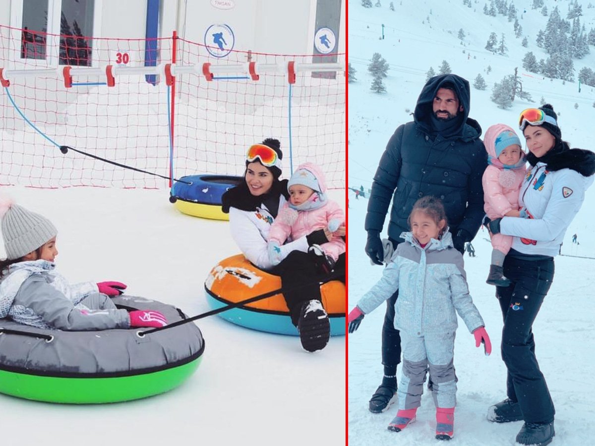 Zeynep Demirel ve Volkan Demirel ailesinin kayak keyfi